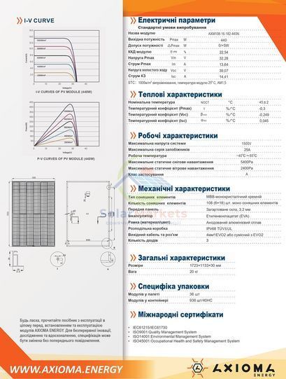 Сонячна батарея AXIOMA energy N-TYPE AXM108-16-182-440N 440Вт AXM108-16-182-440N фото 5